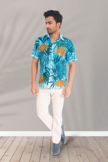 Yessica Batik Shirt white-blue themed print casual look Fashion Shirts Batik Shirts 