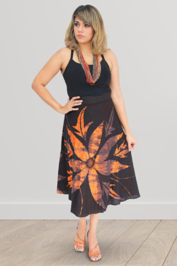 ORANGE FLOWER BATIK WRAP AROUND SKIRT