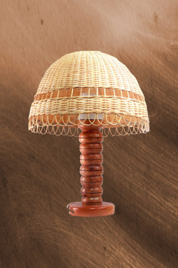 CANE LAMP SHADE WITH WOODEN STAND