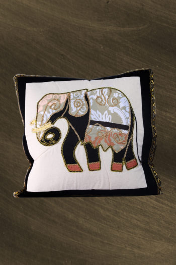 GRAY APPLIC CUSHION COVER WITH ELEPHANT (BORDER)